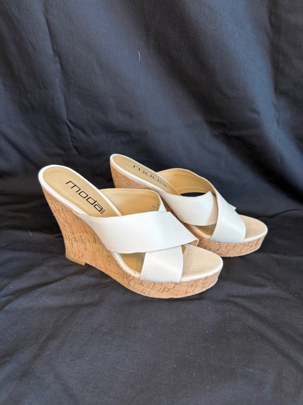 Moda Cream Cork Crisscross Wedge Slides